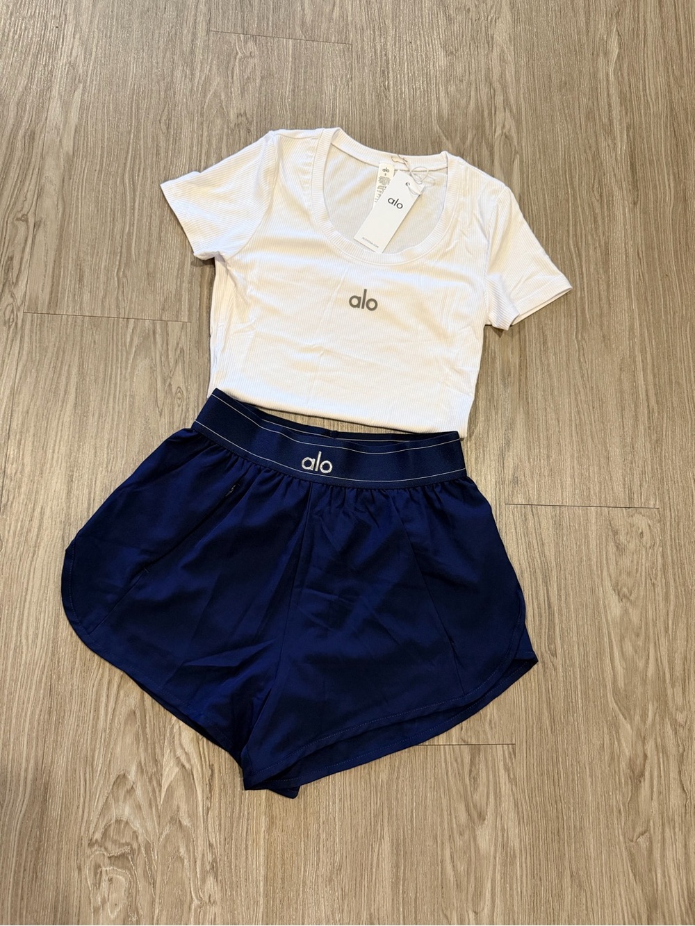 ALO Yoga Navy Athletic Running Shorts with Branded Waistband